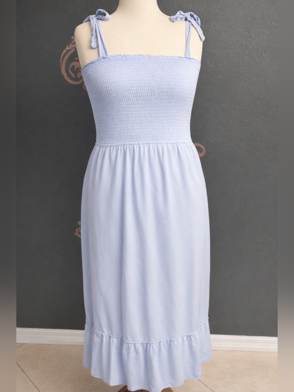 Light Blue Smocked Bodice Maxi Dress